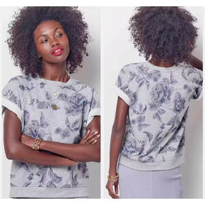 Corey Lynn Calter Eloise Floral Short Sleeve Sweatshirt Crewneck Women Small